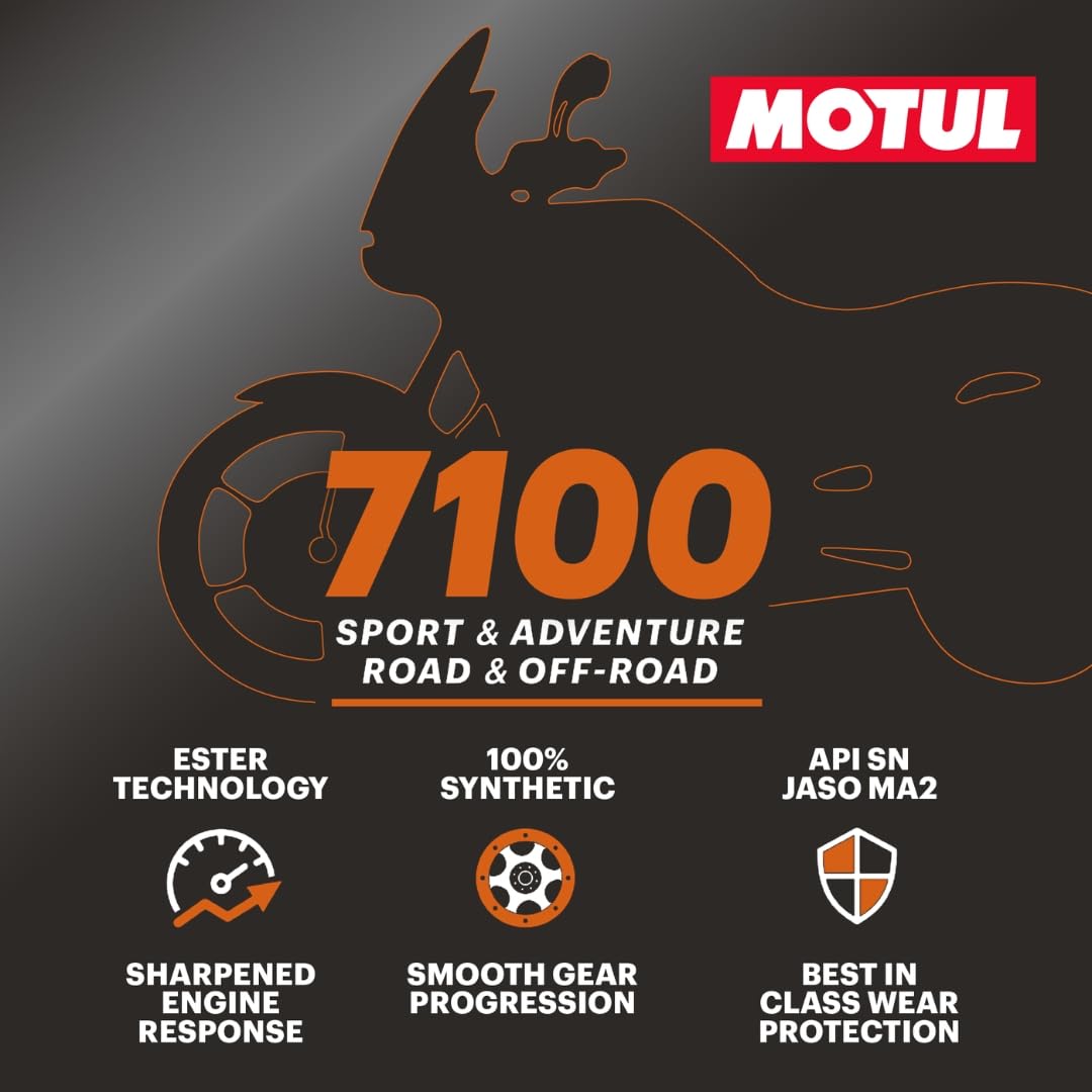 7100 Motul 10W-50 4T 100% Synthetic Ester Engine Motor Oil, Road & Off-Road Motorcycles, 4 Liter (104098)