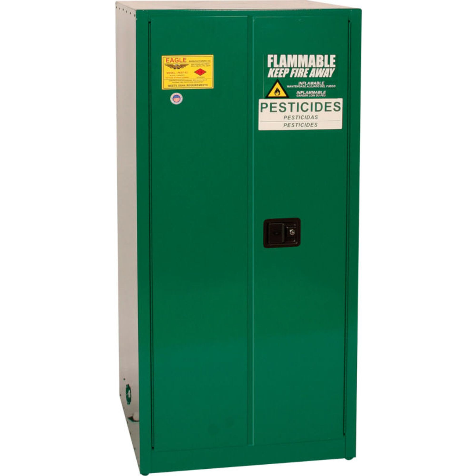 Eagle Pesticide Safety Cabinet 60 Gallon, 2 Shelves, 2 Door, Self-Close, Made in The USA, Green, PEST6010X
