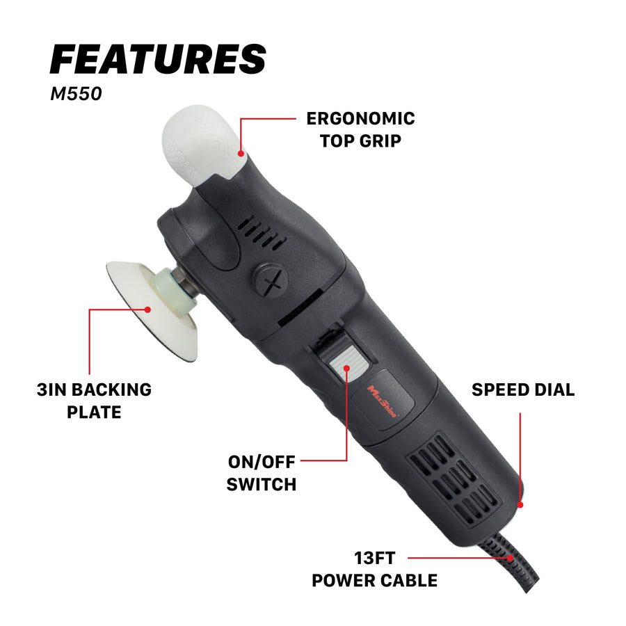 M550 Rotary Polisher Maxshine | 550W Motor, 3” Backing Plate, 6-Speed, 5/8” Thread | Compact Detailing Buffer for Auto, Boat & Marine Paint Correction, Swirl & Scratch Removal, Glossy Finish