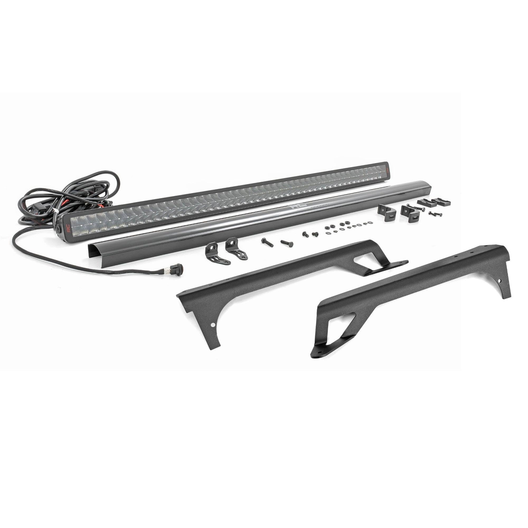 50" Rough Country Dual Row LED Light Bar Kit for Jeep Wrangler TJ (1997-2006) - Upper Windshield Mount, 480W Spectrum Series, 43,200 Lumens, Combo Spot & Flood Beam