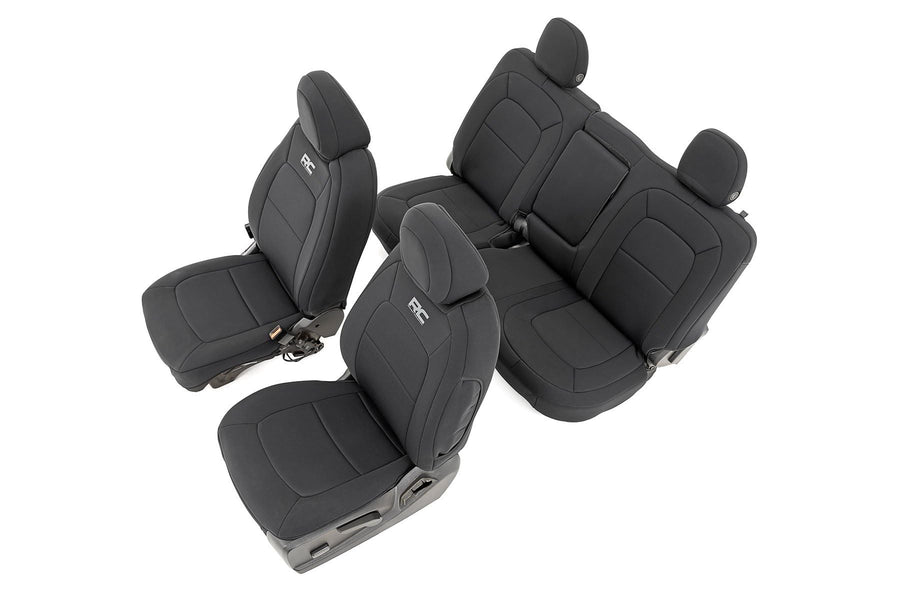 Rough Country Neoprene Seat Covers for GMC Canyon & Chevy Colorado (2015-2022) Front Bucket/Rear Bench - Waterproof & UV Resistant, Foam Padded, Front & Rear Seat Cover Set