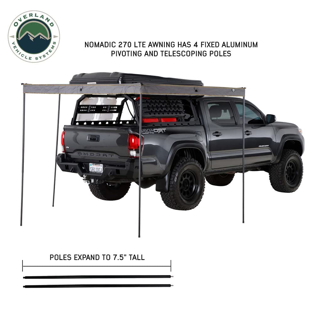 Overland Vehicle Systems Nomadic 270 LTE Awning Passengers Side | Dark Gray | Includes Black Travel Cover | 19689909