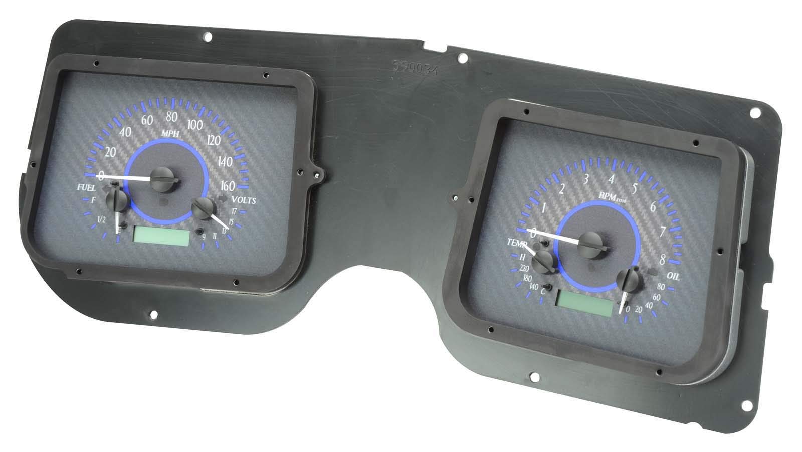 Dakota Digital VHX-68C-CVL-C-B Analog Dash Gauge System Compatible with 1968 Chevy Chevelle El Camino Carbon Fiber Style Blue Backlighting