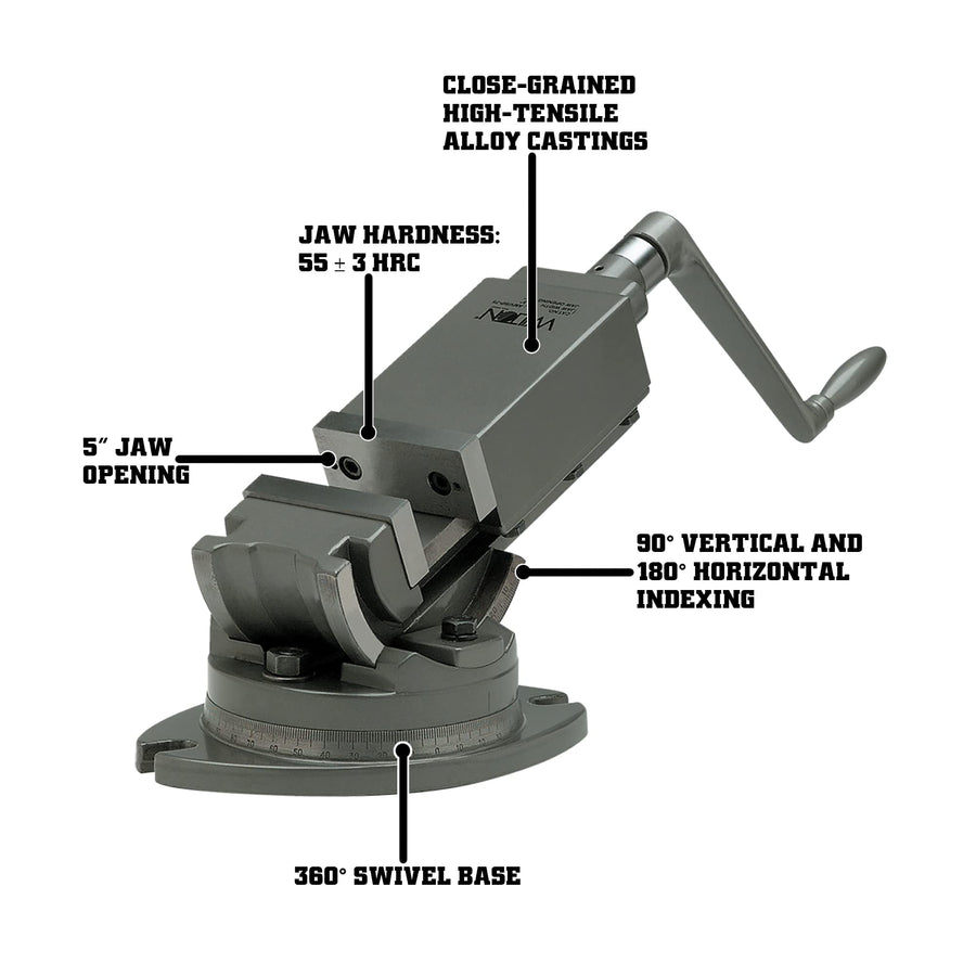 Wilton 2-Axis Super Precision Milling Vise, 5" Jaw Width, 2" Jaw Depth, 5" Jaw Opening (AMV/SP-125)