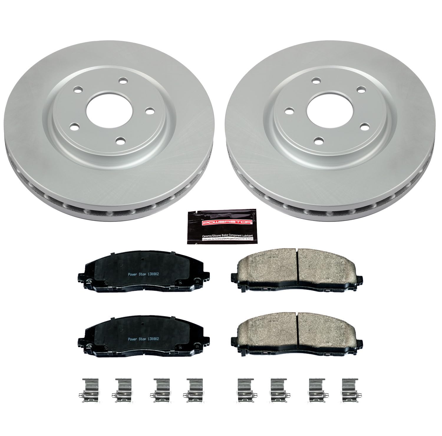Power Stop Coated Brake Rotor & CRK5959 Ceramic Brake Pads- front For Pacifica, Town & Country, Voyager, Grand Caravan, Journey, Ram C/V, VW Routan [Model Specific]