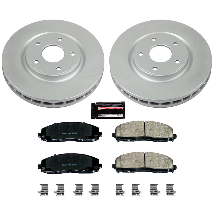 Power Stop Coated Brake Rotor & CRK5959 Ceramic Brake Pads- front For Pacifica, Town & Country, Voyager, Grand Caravan, Journey, Ram C/V, VW Routan [Model Specific]