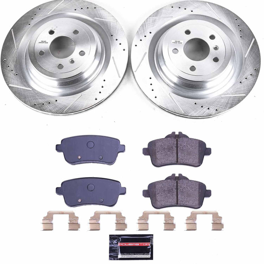 Power Stop K7178 Z23 Carbon Fiber Brake Pads with Drilled & Slotted Brake Rotors Kit Rear