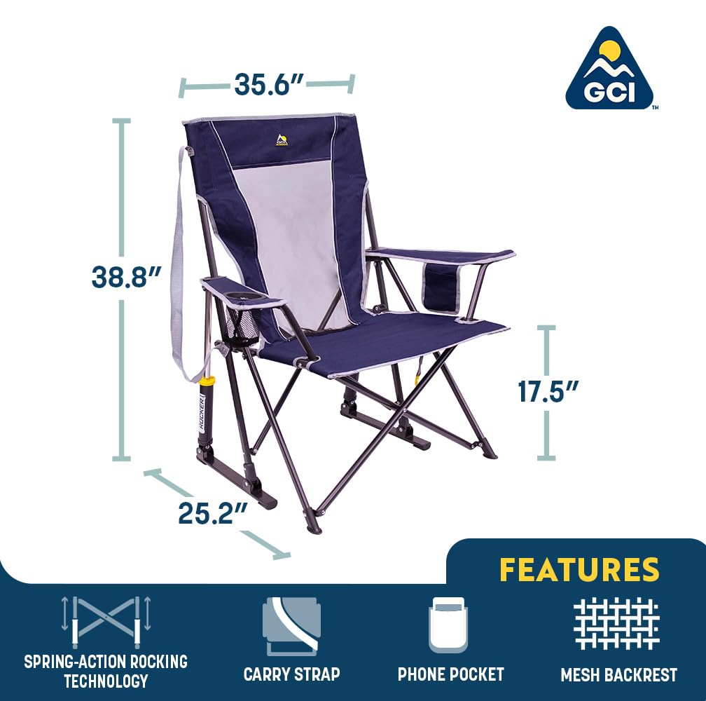 GCI Outdoor Rocker Comfort Pro Collapsible Rocking Chair & Outdoor Camping Chair, Indigo Blue