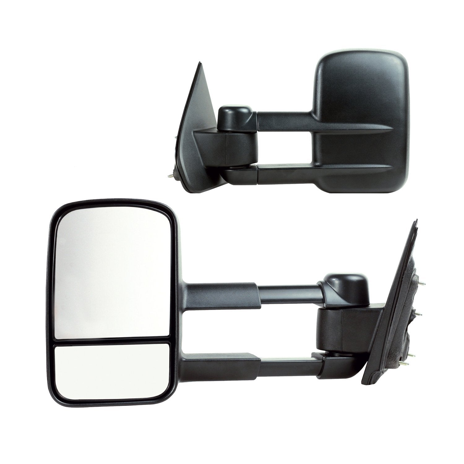 K Source Towing Mirror Extendable Pair For 2014-2019 Silverado/Sierra Pick-Up Full Size. 1st Design, Textured Black, Manual, Dual Lens, Foldaway
