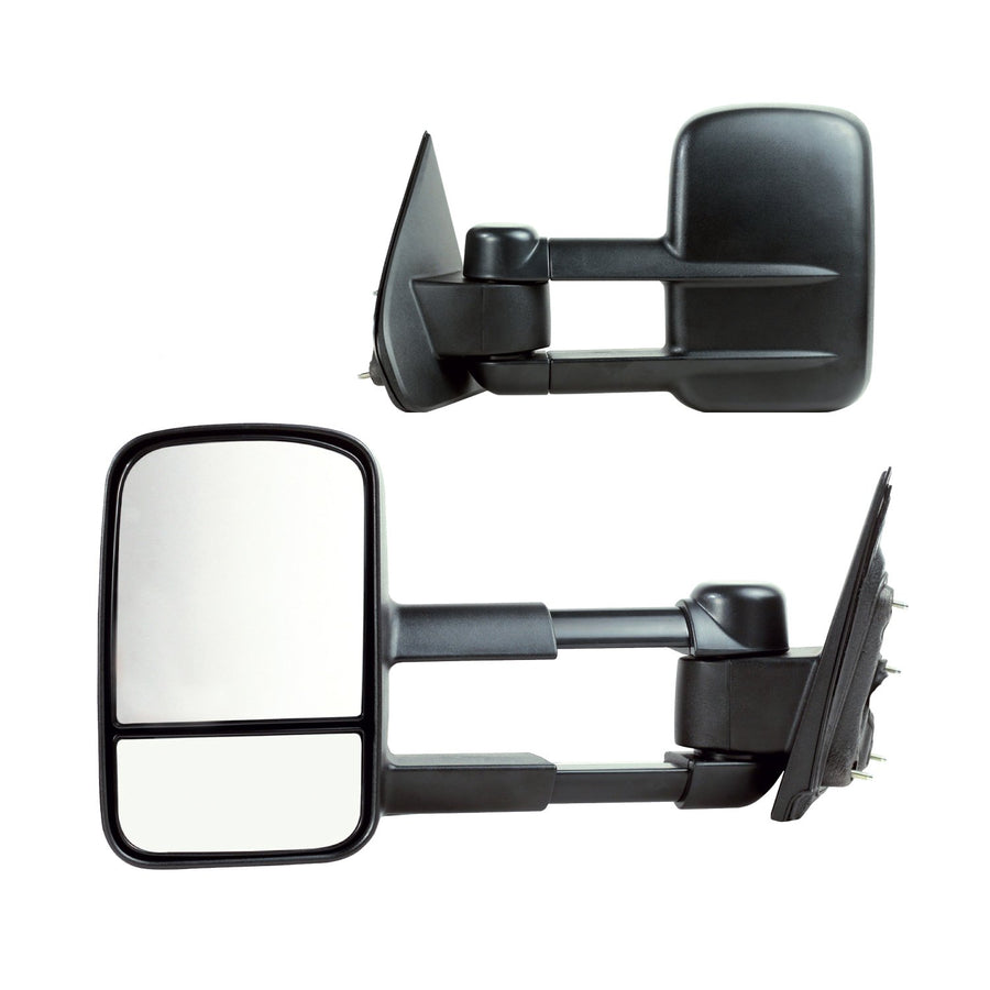 K Source Towing Mirror Extendable Pair For 2014-2019 Silverado/Sierra Pick-Up Full Size. 1st Design, Textured Black, Manual, Dual Lens, Foldaway