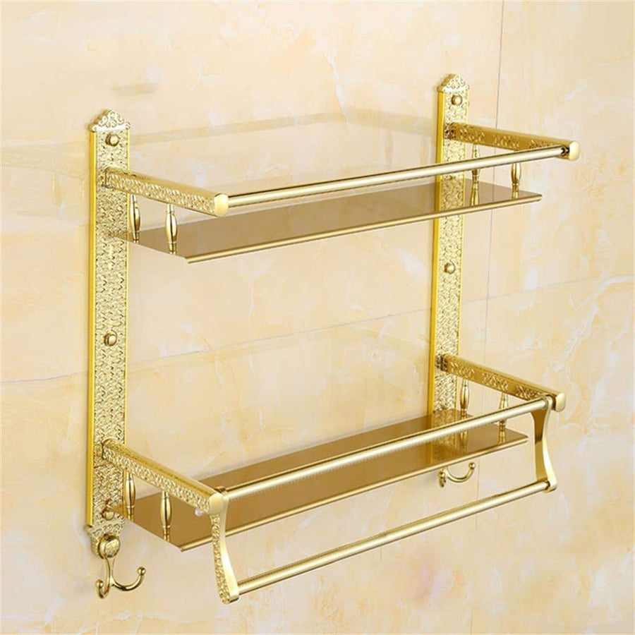 European Highgrade BTBT Gold Double Shelf And Double Towel Bar Bathroom Rack Wallmounted Bathroom Shelf (Size : 50cm)