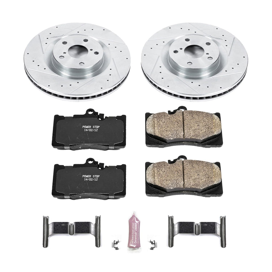 Power Stop K5868 Z23 Carbon Fiber Brake Pads with Drilled & Slotted Brake Rotors Kit For Lexus GS350, Lexus GS450h, Lexus GS460, Lexus IS350 [Model Specific]