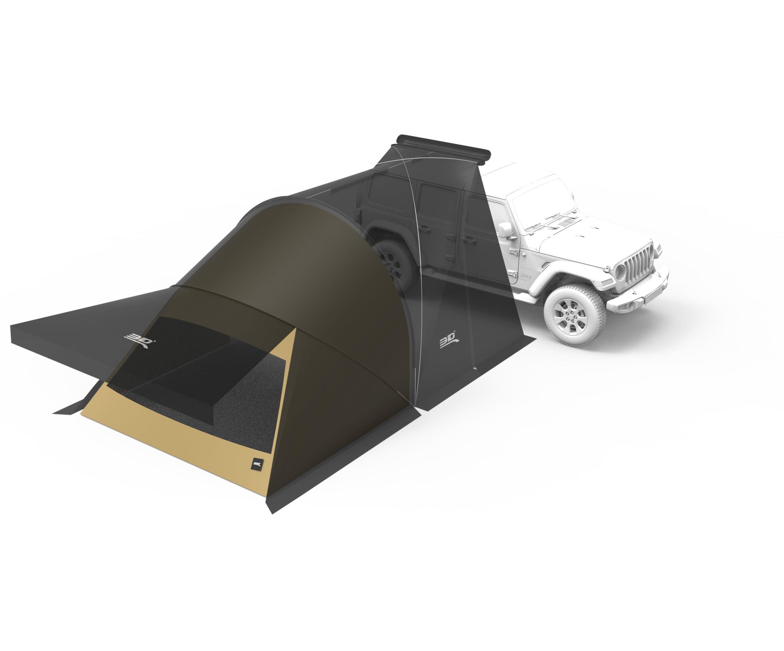 3D Modular Inner Tent Extension for Car Side Awning (TAN), Waterproof UPF50+, Wind Resistant Sleeping Shelter with Aluminum Frame, Expands into a Sleeping Area for Outdoor Camping and Travel