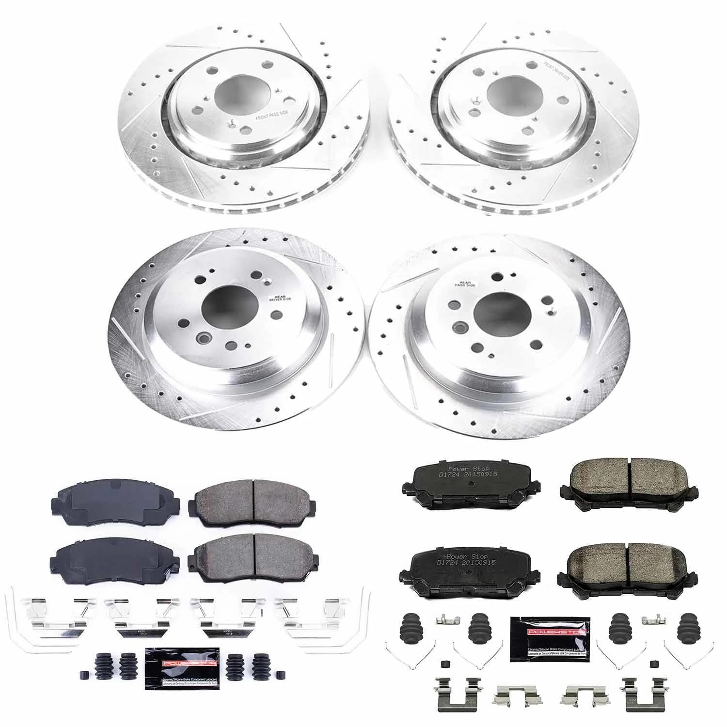 Z23 Power Stop K8613 Front and Rear Brake Kit-Drilled/Slotted Rotors & Carbon Ceramic Brake Pads For Honda Passport 2019-2022 [Model Specific]