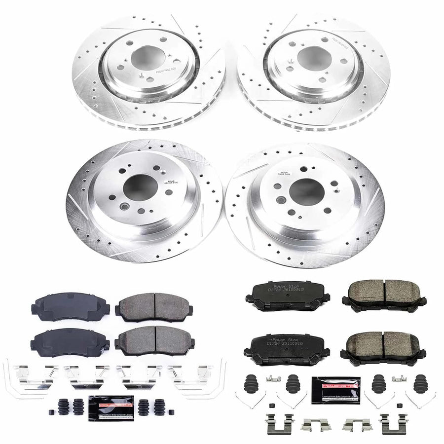 Z23 Power Stop K8613 Front and Rear Brake Kit-Drilled/Slotted Rotors & Carbon Ceramic Brake Pads For Honda Passport 2019-2022 [Model Specific]