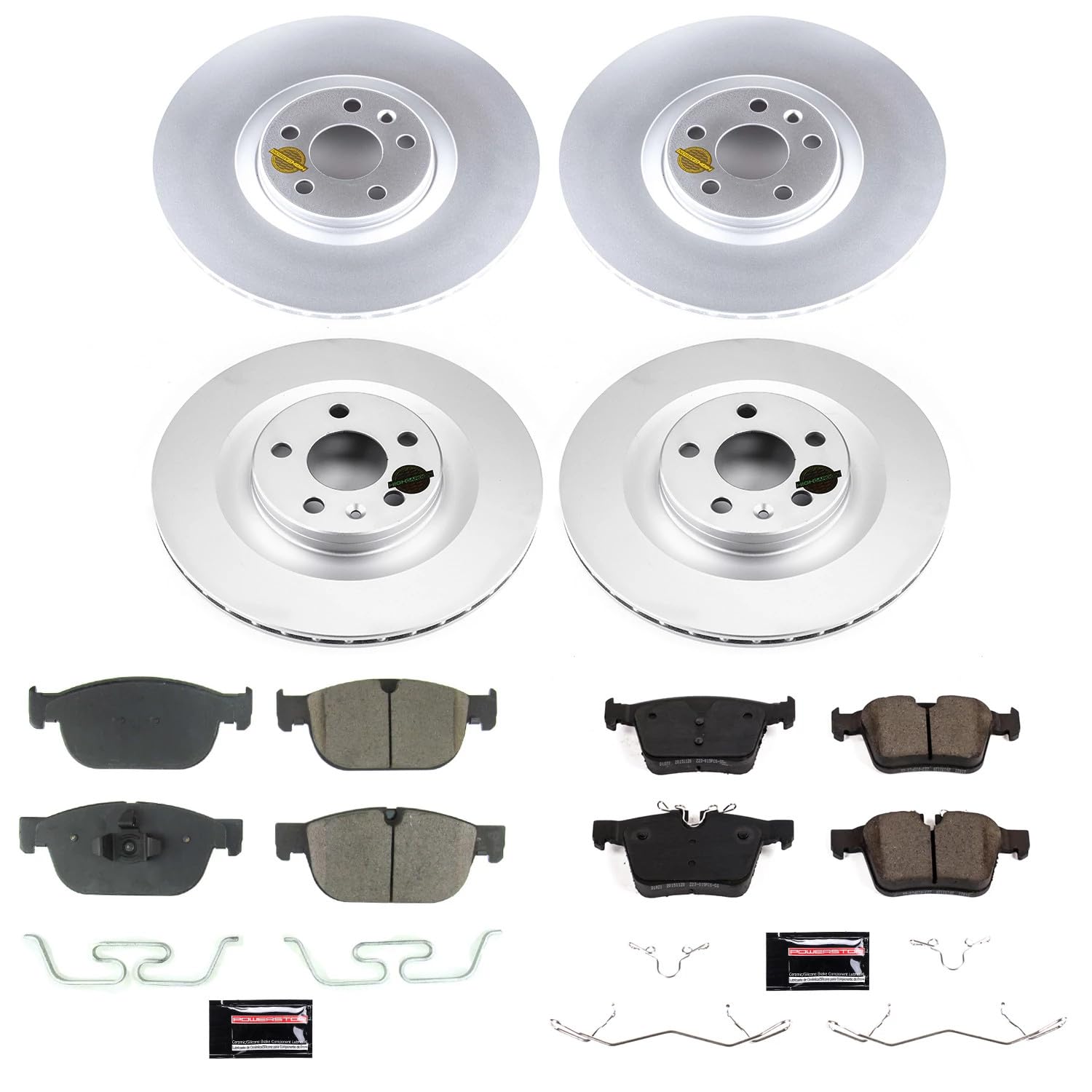 Power Stop Z23 CRK7644 Front and Rear Coated Rotor Kit-Coated Brake Rotors & Carbon Ceramic Brake Pads For S60, S90, V60, V60 Cross Country, V90, V90 Cross Country, XC60, XC90 [Model Specific]