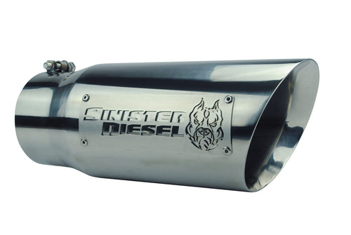 Dual Wall Sinister Diesel Exhaust Tip W/Angle Cut 5" to 6" Chrome