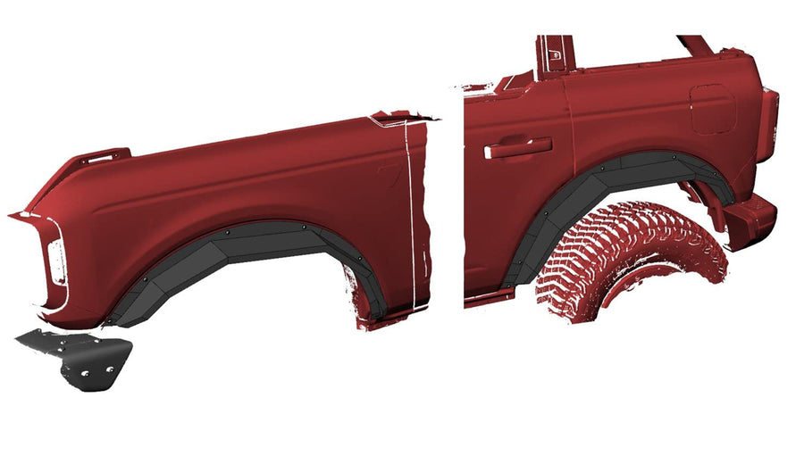 Front & Rear Black Horse FENDER FLARES Heavy Duty Sheet Metal Plate Black Compatible with 2021-2024 Ford Bronco(Excl. Heritage Edition, Heritage Limited Edition, Everglades, and Raptor)-FF-FBFR22HD