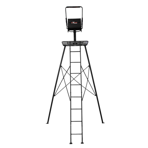 The Defender Big Game Tripod Stand, 1 Person Deer Hunting Climbing Ladder with Rotating Flex-Tek Seat and Shooting Rail, 12.5'