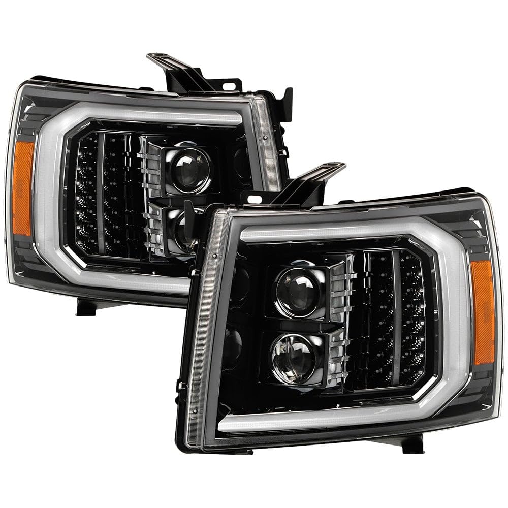 Chevy Silverado Spyder (xTune) 07-13 1500~3500 HD LED DRL Signal/Halogen Projector Headlights - Low Beam-H1(Included) ; High Beam-H1(Included) ; Signal-LED - Chrome