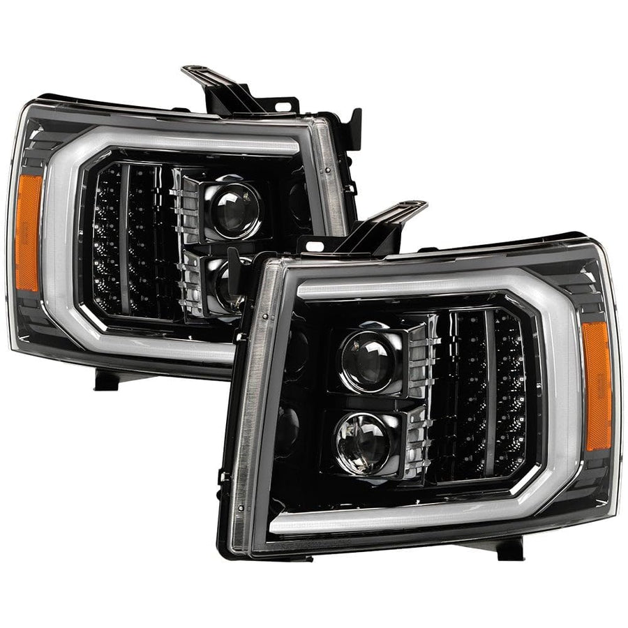 Chevy Silverado Spyder (xTune) 07-13 1500~3500 HD LED DRL Signal/Halogen Projector Headlights - Low Beam-H1(Included) ; High Beam-H1(Included) ; Signal-LED - Chrome