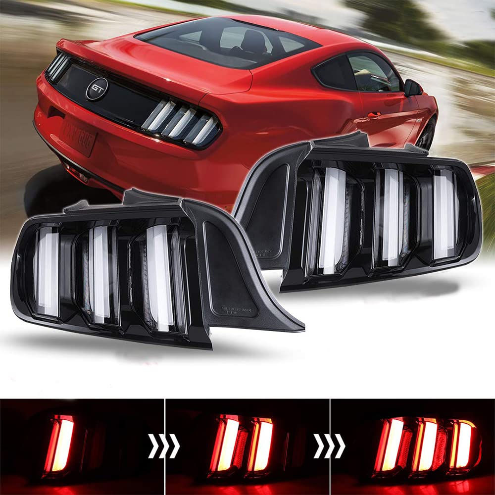 Euro Style Winjet Compatible with 2015 2016 2017 2018 2019 2020 Ford Mustang LED Sequential Tail Lights Rear Lamps (Clear)