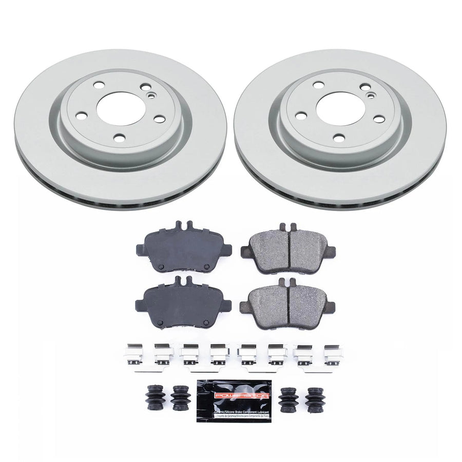 Power Stop Z17 Rear Coated Rotor Kit-Coated Brake Rotors, Ceramic Brake Pads For Mercedes-Benz CLA250 2014-2019 [Model Specific]