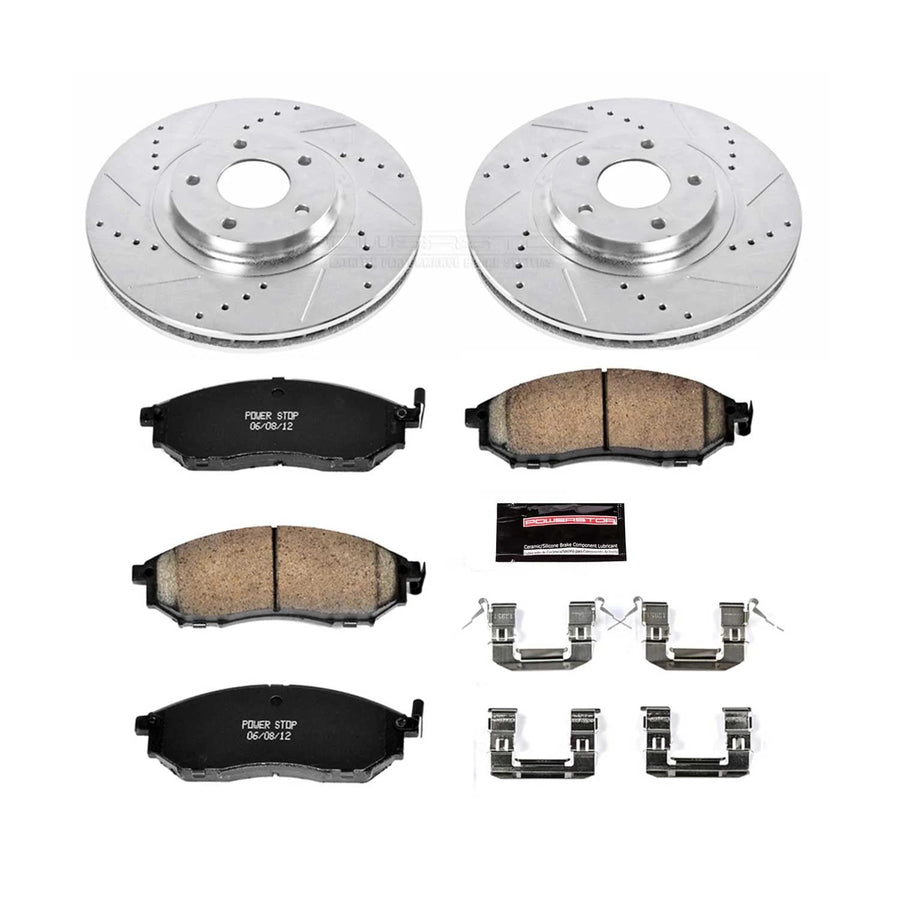 Power Stop K5263 Z23 Carbon Fiber Brake Pads with Drilled & Slotted Brake Rotors Kit For Nissan Murano 2011-2014 [Model Specific]