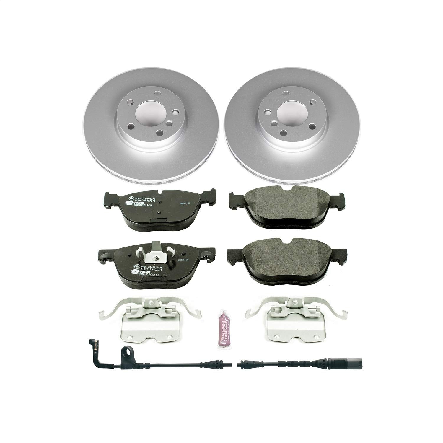Power Stop Front Euro-Stop Brake Kit ESK4693 and 1 Front Sensor Wire For BMW X5 2007-2010 [Model Specific]