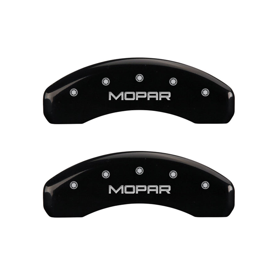 MGP Caliper Covers Front and Rear 32021SMOPBK Black Powder Coat Finish, Set of 4 (MOPAR Silver Characters, Engraved)