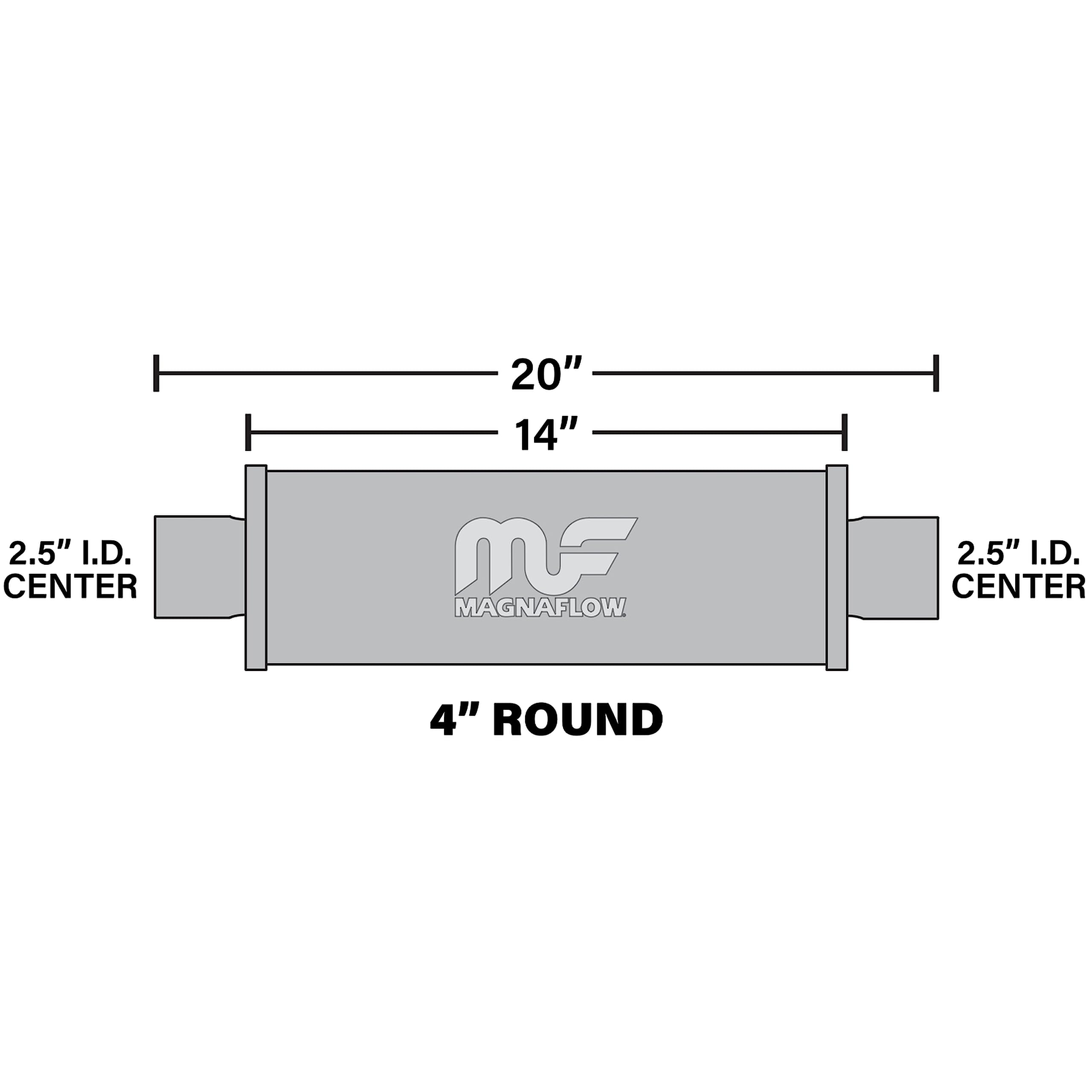 MagnaFlow Exhaust Performance Muffler 10416: 2.5"/2.5" Inlet/Outlet, 4x4x14" Round, Stainless Steel, Satin Finish