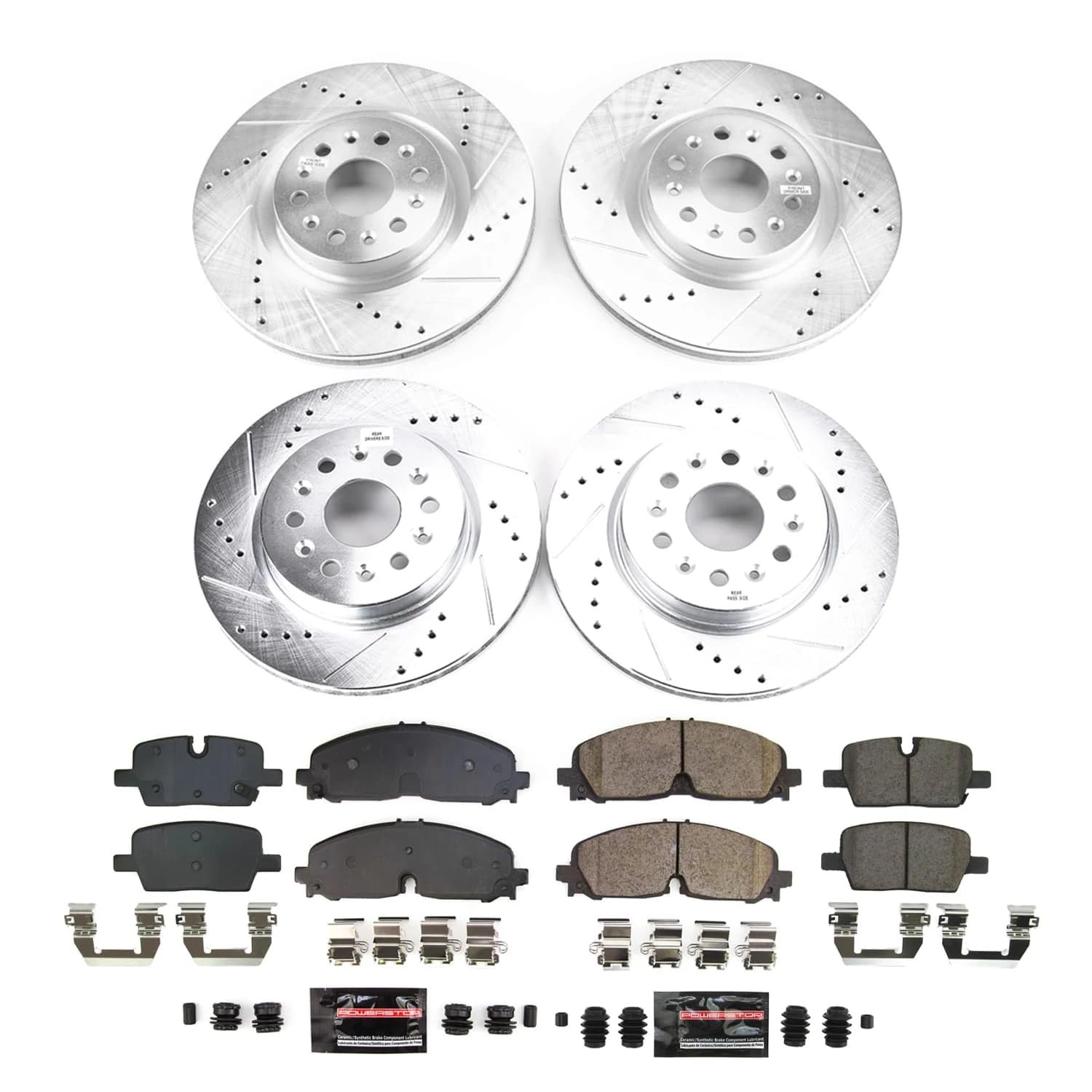 POWERSTOP Z23 Carbon-Fiber Ceramic Brake Pads and Drilled and Slotted Rotors Brake Kit Front and Rear For Cadillac XT5 2021-2022, Cadillac XT6 2021-2022 [Vehicle Specific]