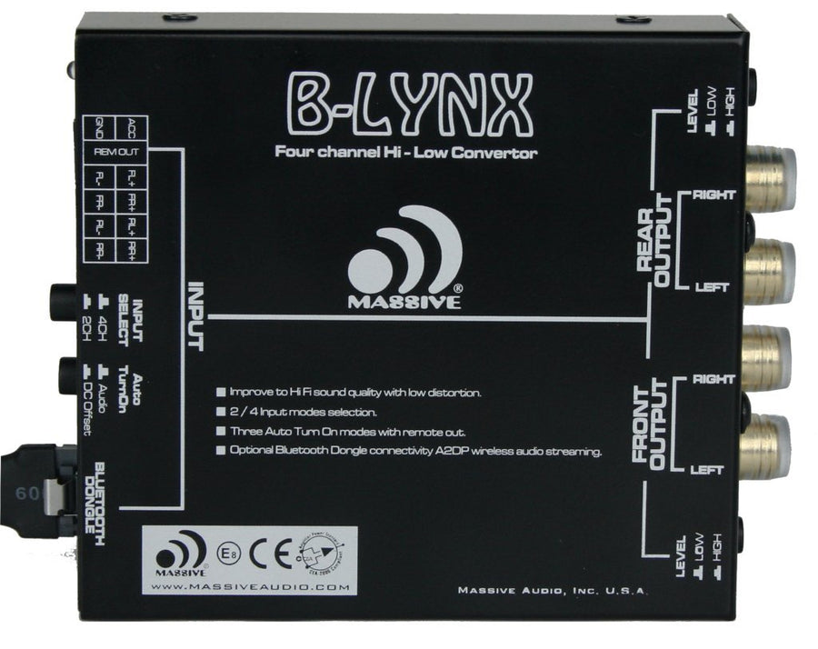 B-Lynx Massive Audio - Car Audio 4 Channel Hi-Low Converter, 2/4 Channel Input Selection, Bluetooth Audio Streaming