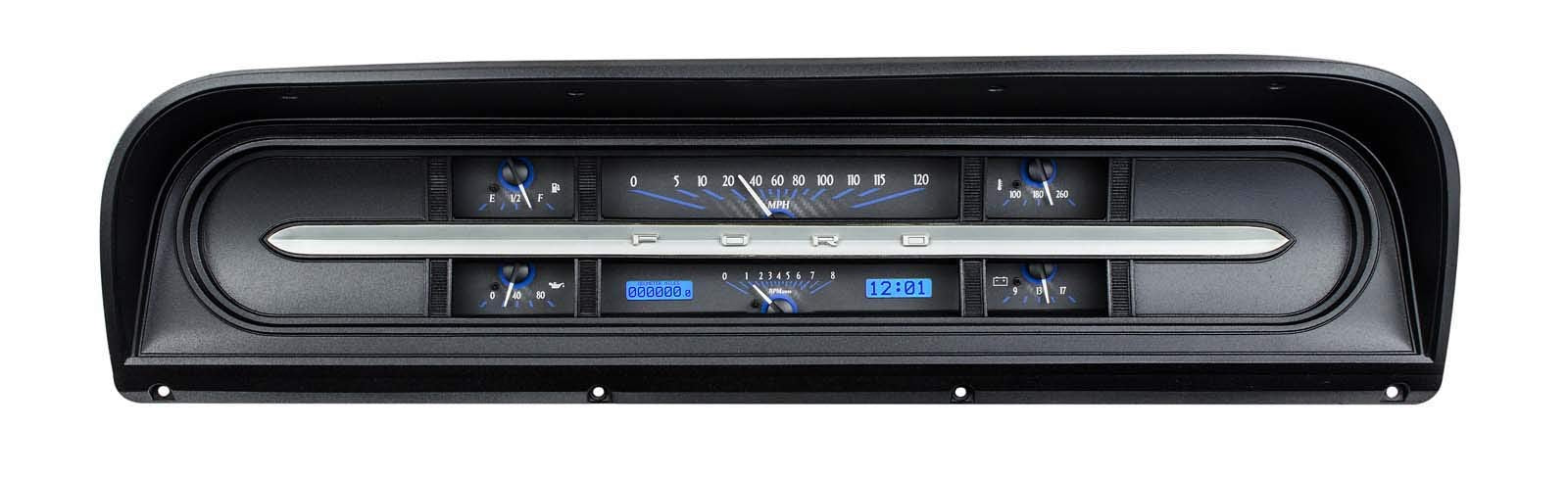 VHX-67F-PU-C-B Dakota Digital Compatible with 1967-72 Ford Pickup Truck VHX Analog Gauge System with Carbon Fiber Style and Blue Backlighting