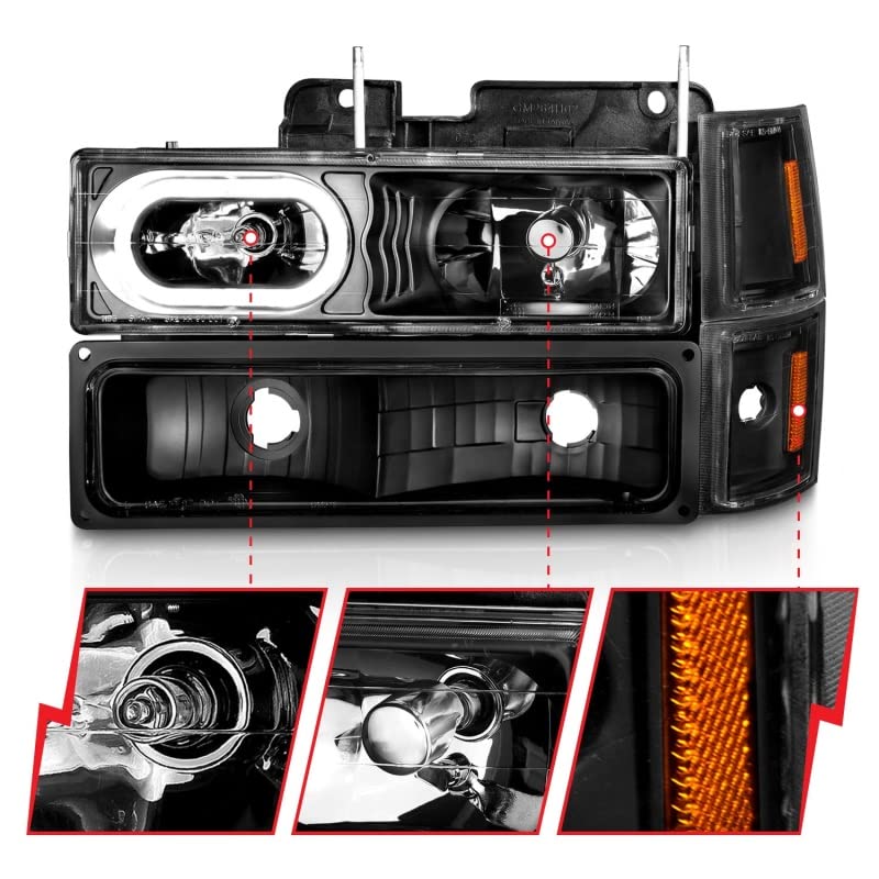 ANZO Crystal Headlights 88-98 Chevrolet C1500 Black Housing w/Signal and Side Marker Lights (111507)