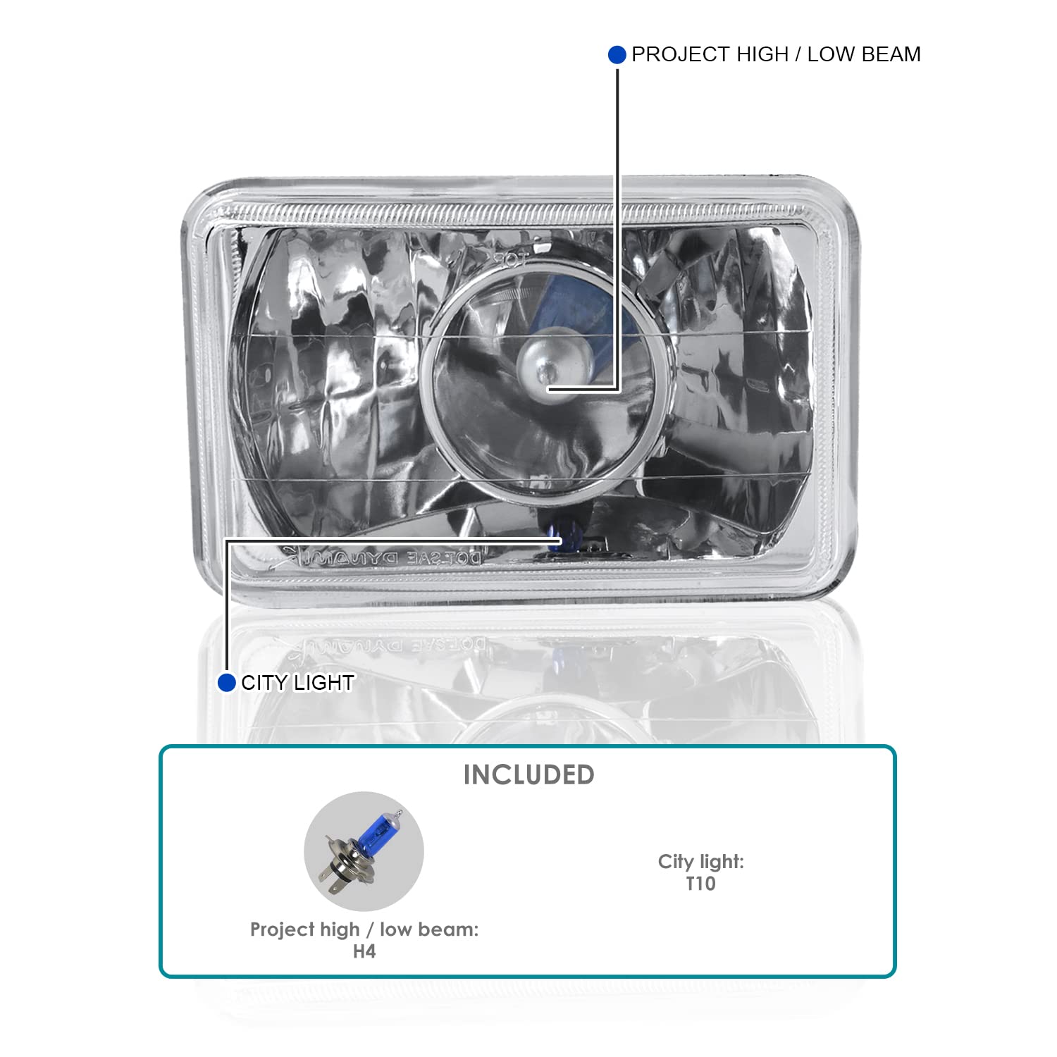 4X6 Chrome Projector Headlights SPEC-D TUNING Head Light Assembly Car Equipped with Left + Right Pair Headlamps Assembly