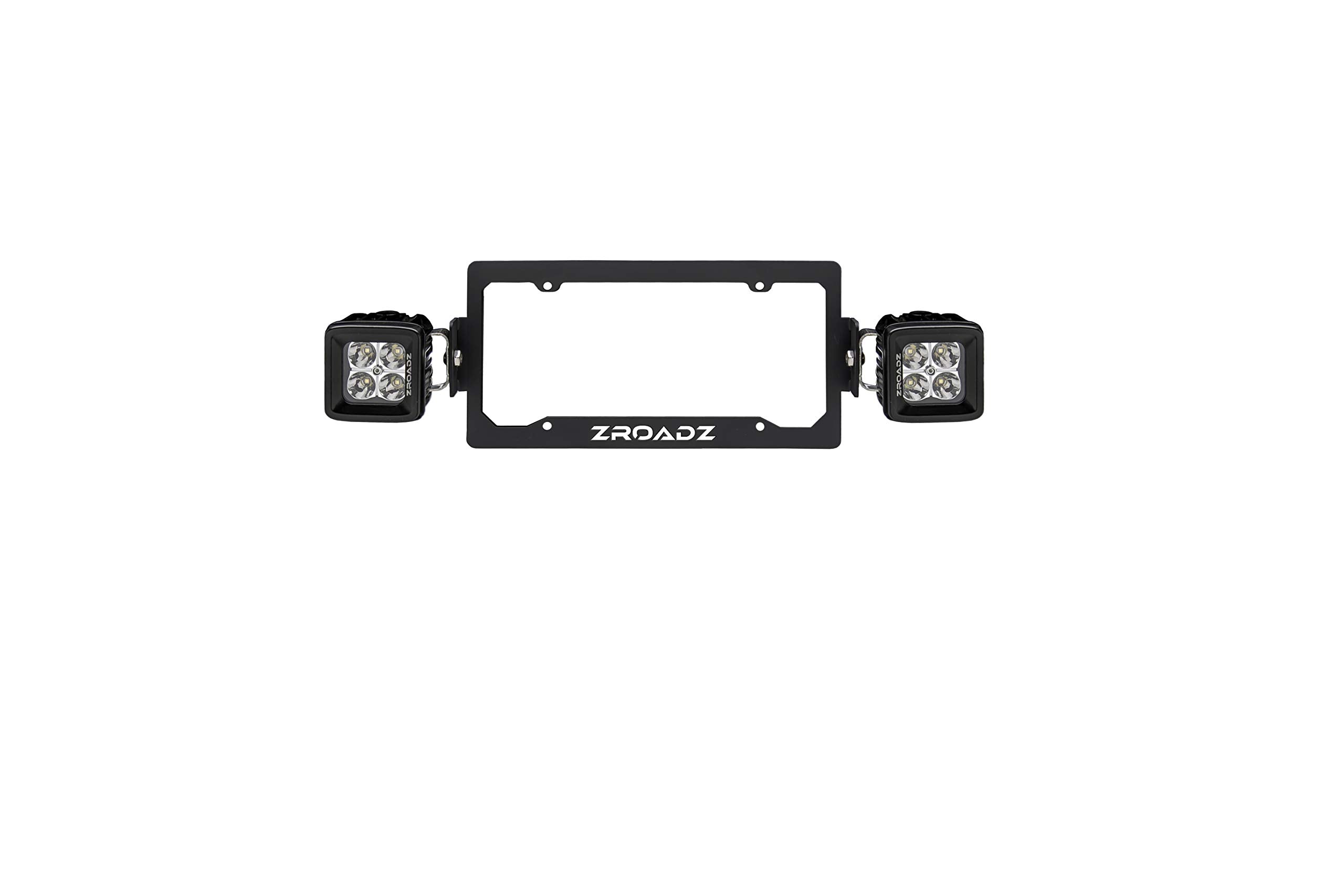 ZROADZ LED License Plate Frame Universal Bracket KIT- Black Mild Steel - Bolt-ON Includes (2) 3 Inch Pod Lights and Harness PN#Z310005-KIT