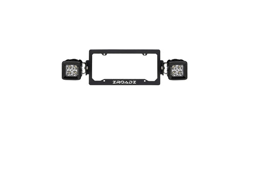ZROADZ LED License Plate Frame Universal Bracket KIT- Black Mild Steel - Bolt-ON Includes (2) 3 Inch Pod Lights and Harness PN#Z310005-KIT