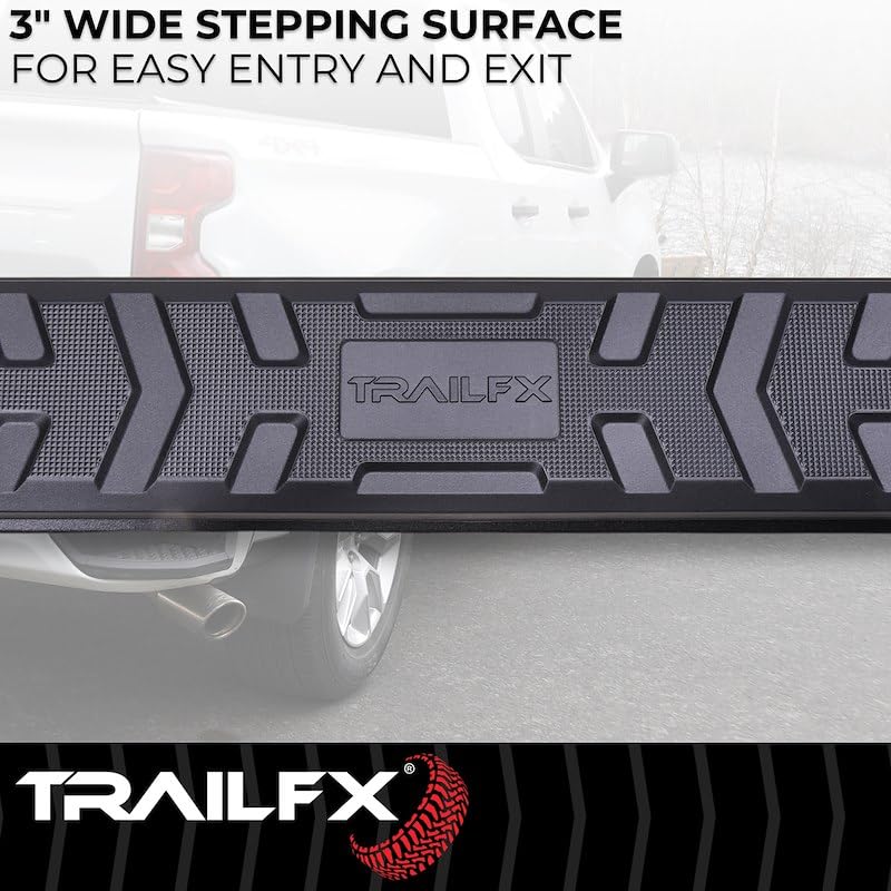 TrailFX AL4026B Nerf Bar, 4-1/2 Inch Hexagonal Straight, with Step Pads, Rocker Panel Mount, Powder Coated, Black, Aluminum, with Plastic End Caps/Bracket Covers, Fits 2024-2025 Toyota Land Cruiser