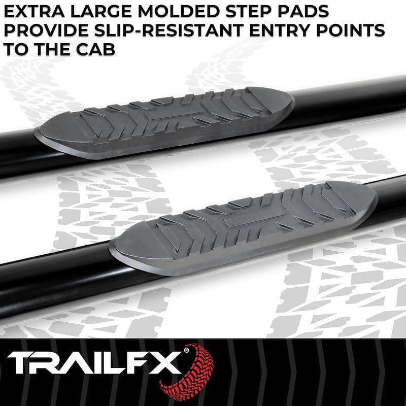 Nerf Bar TrailFX Side Steps Fits Honda Ridgeline 2017–2025 Black Powder Coated Mild Steel with Step Pads 4-Inch Oval Straight Rocker Panel Mount Set of 2 Running Boards TrailFX A1541B