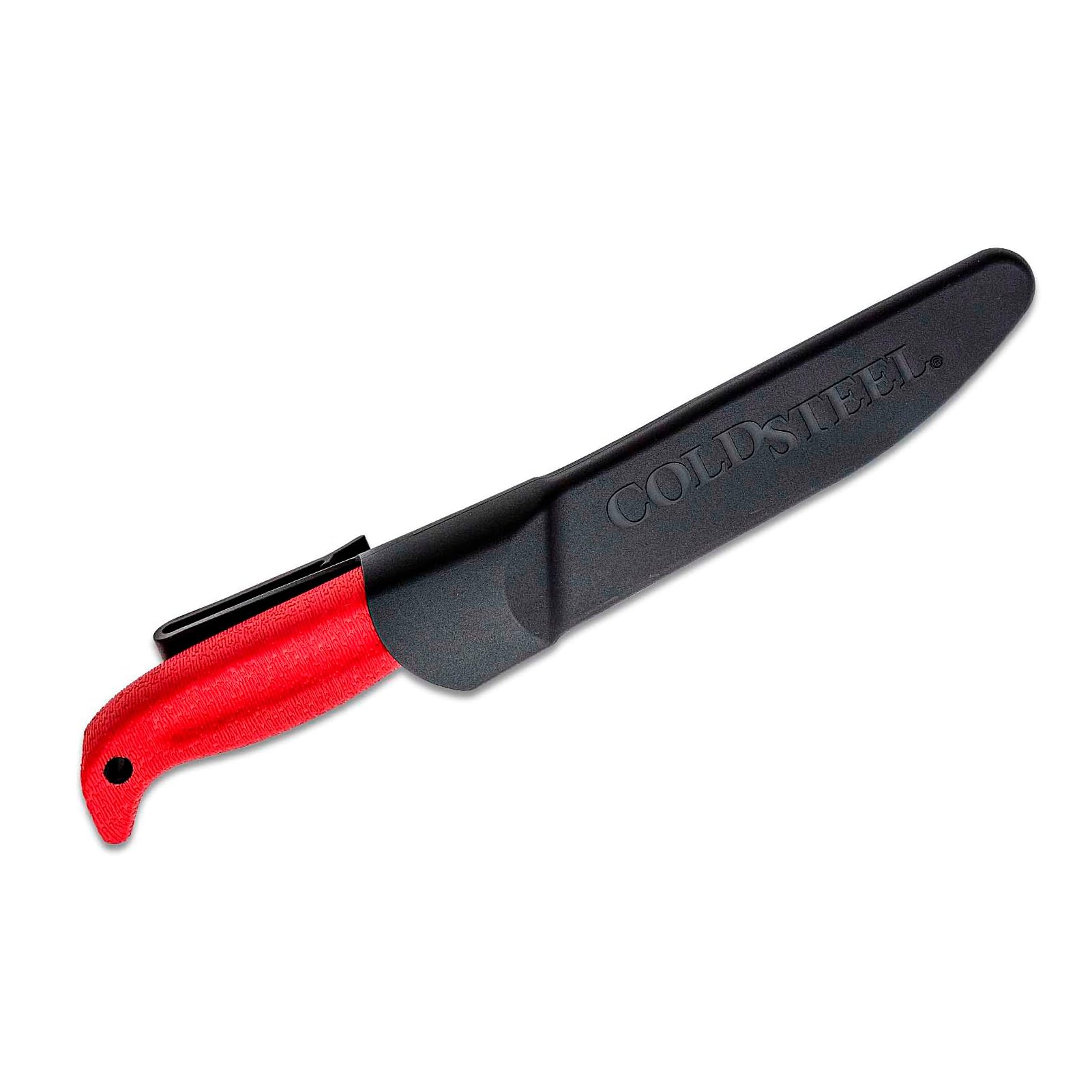 Cold Steel Scalper Tim Wells Slock Master Durable 6.5" 4116 Stainless Steel Fixed Straight Back Blade Outdoor Hunting Camping Utility Knife, 5.25" Red Textured Kray-Ex Handle