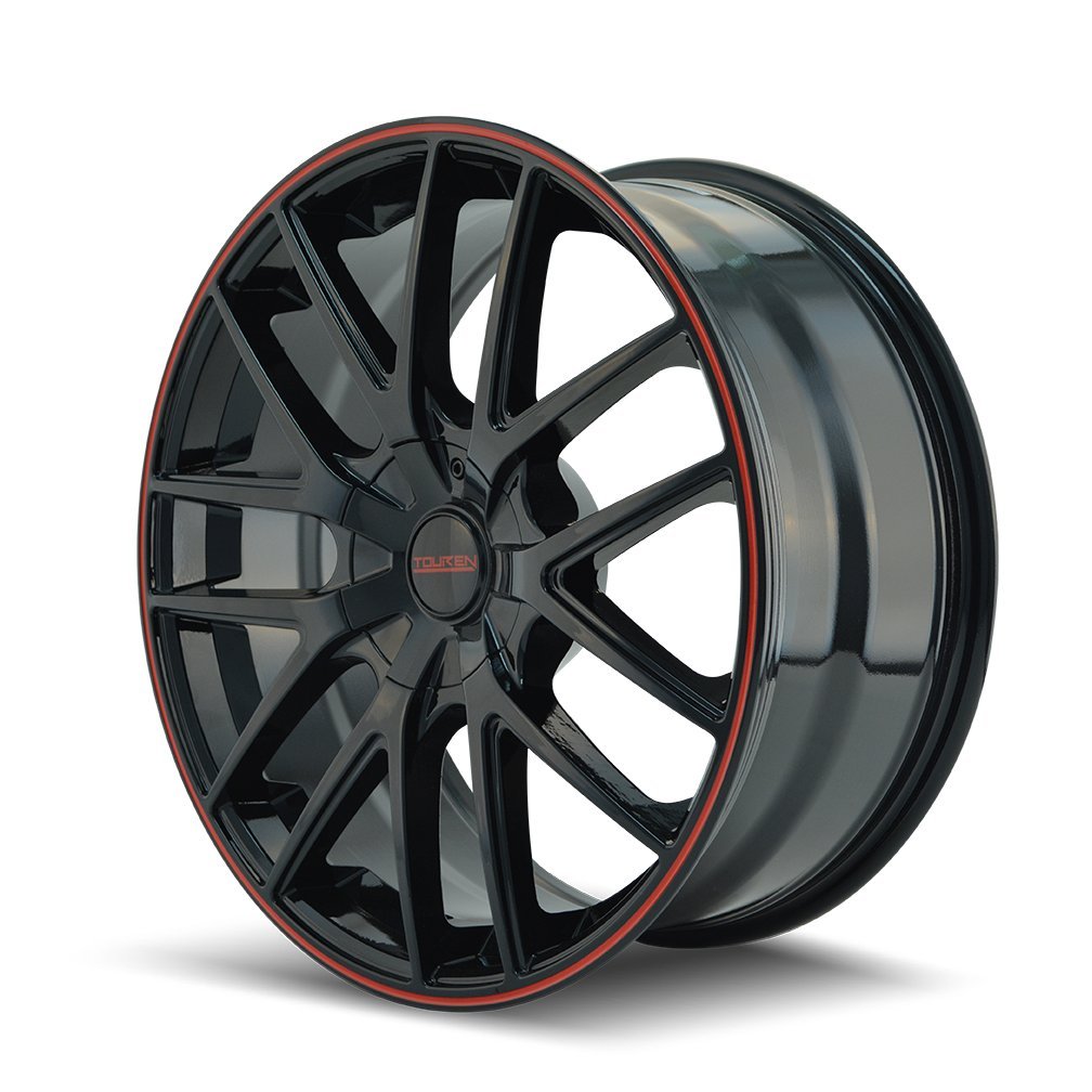 18x8 TR60, Bolt Pattern: 5x108/4.5, Offset: 40, BLACK/RED RING, set of 1