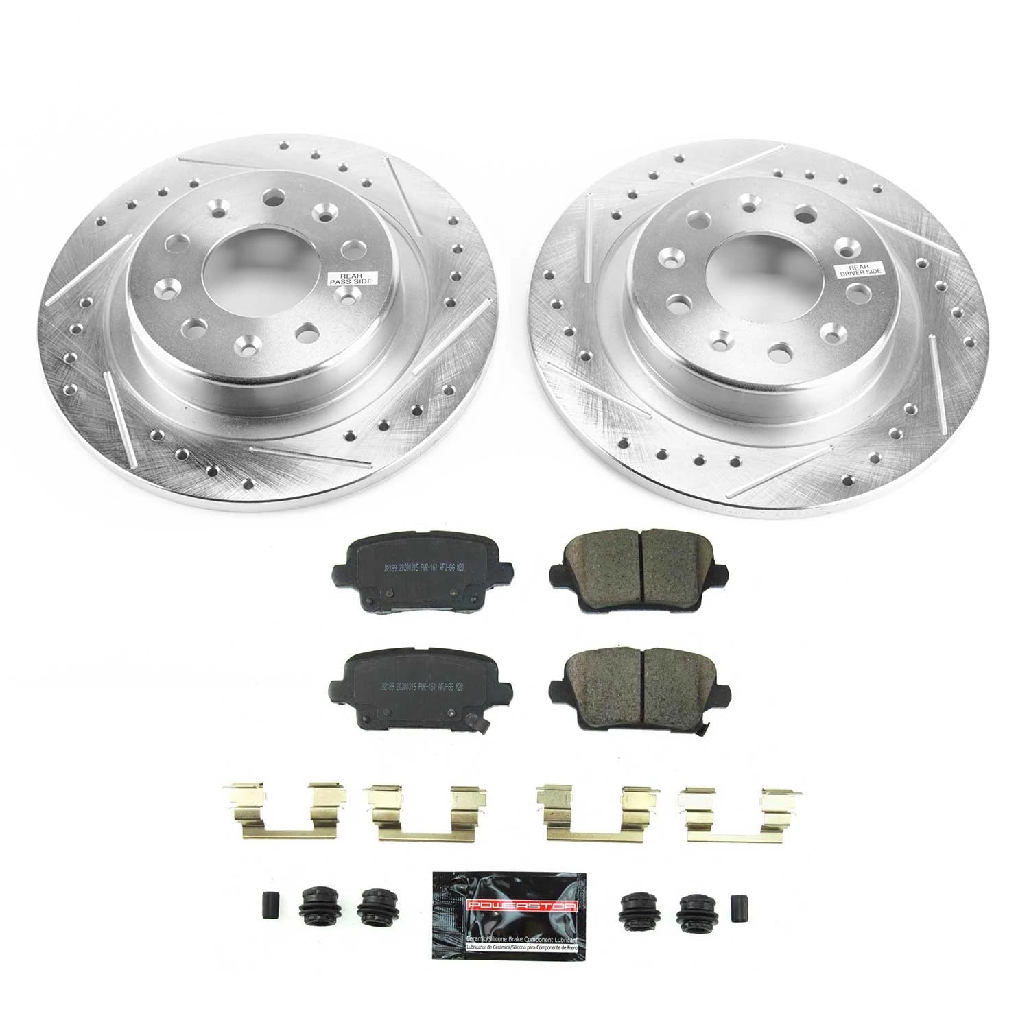 Power Stop Z23 Rear Brake Kit-Drilled/Slotted Brake Rotors & Carbon Ceramic Brake Pads For Buick Regal Sportback 2019-2020 [Model Specific]
