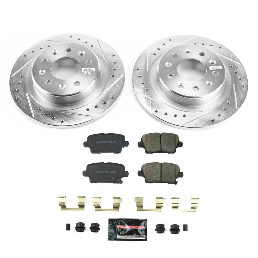 Power Stop Z23 Rear Brake Kit-Drilled/Slotted Brake Rotors & Carbon Ceramic Brake Pads For Buick Regal Sportback 2019-2020 [Model Specific]