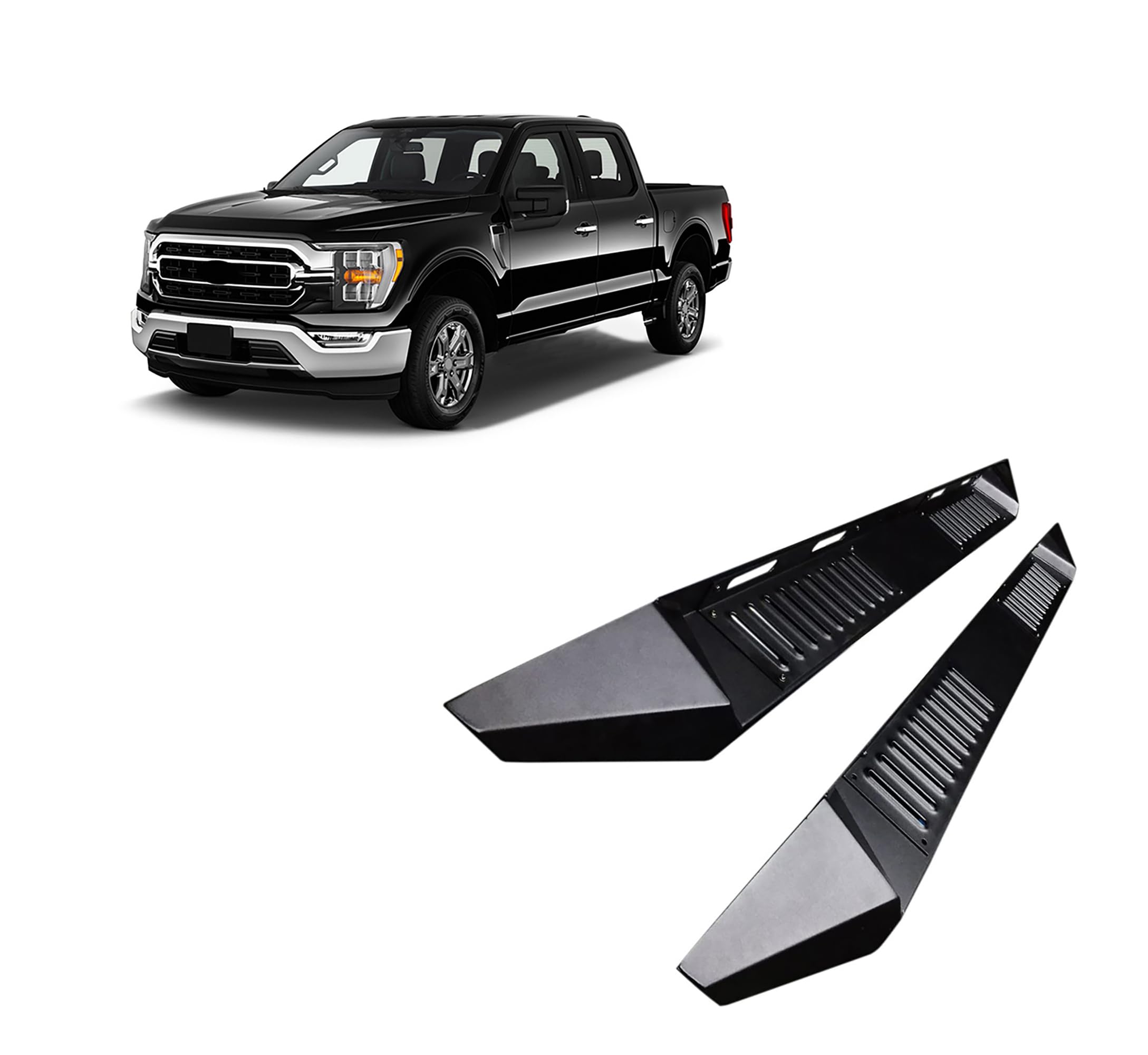 ARMOUR Black Horse Heavy Duty Steel Running Boards Black Compatible with 15-24 Ford F-150|22-24 Ford F-150 Lightning (Excl.22 F150 Lightning EV)|17-24 Ford F-250/F-350/F-450/F-550 Super Duty-AR-FOF291
