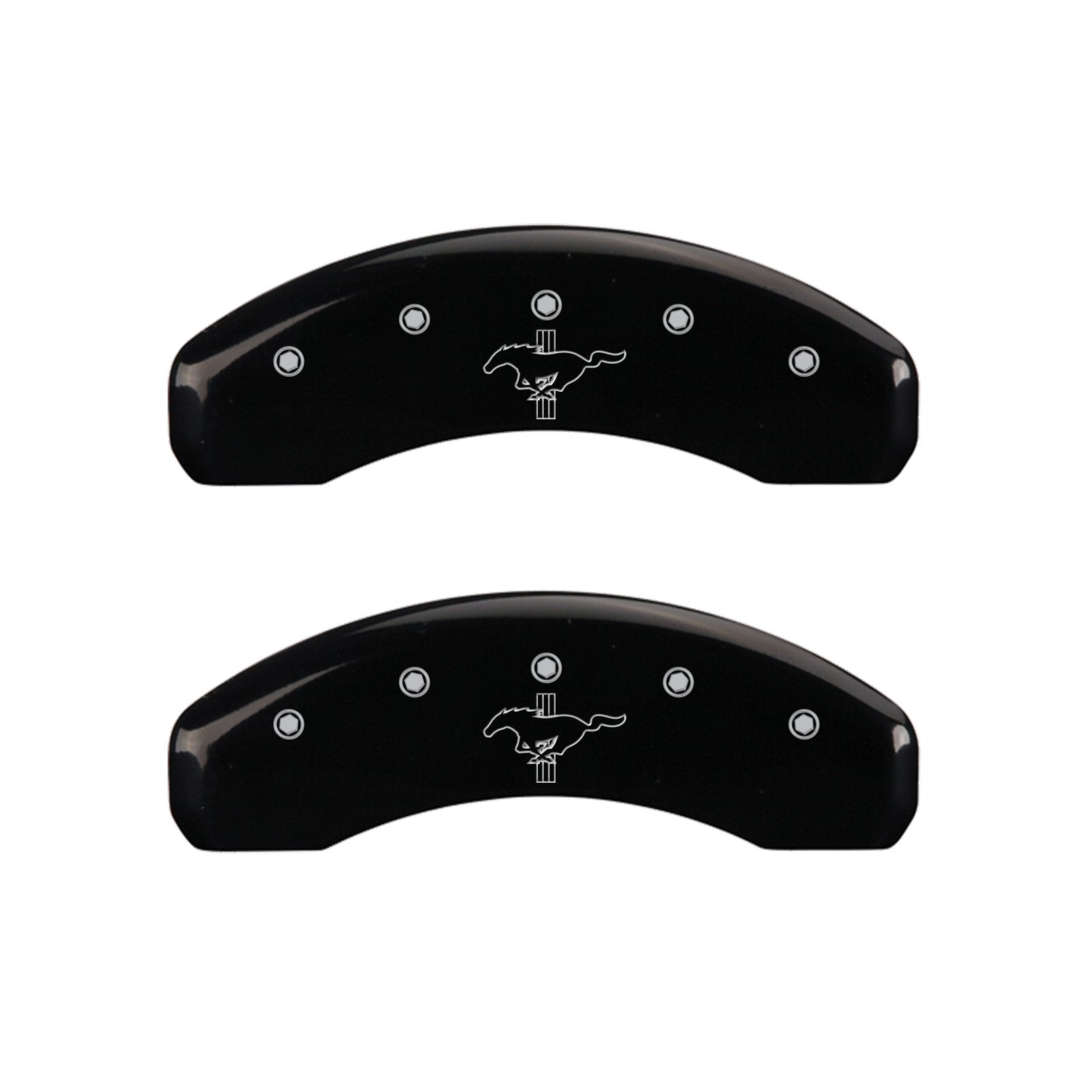 Black Brake Covers MGP Caliper Covers Engraved with Silver Mustang/Bar & Pony (2015) (Set of 4) 10204SMB2BK
