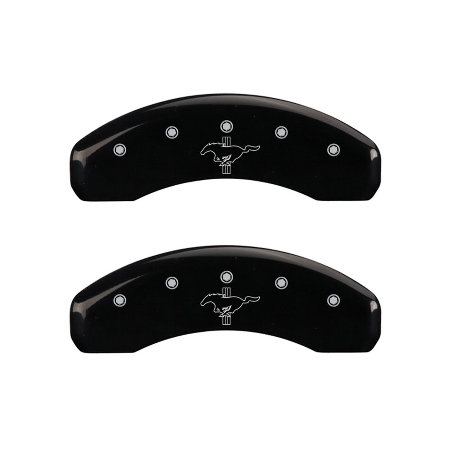 Black Brake Covers MGP Caliper Covers Engraved with Silver Mustang/Bar & Pony (2015) (Set of 4) 10204SMB2BK