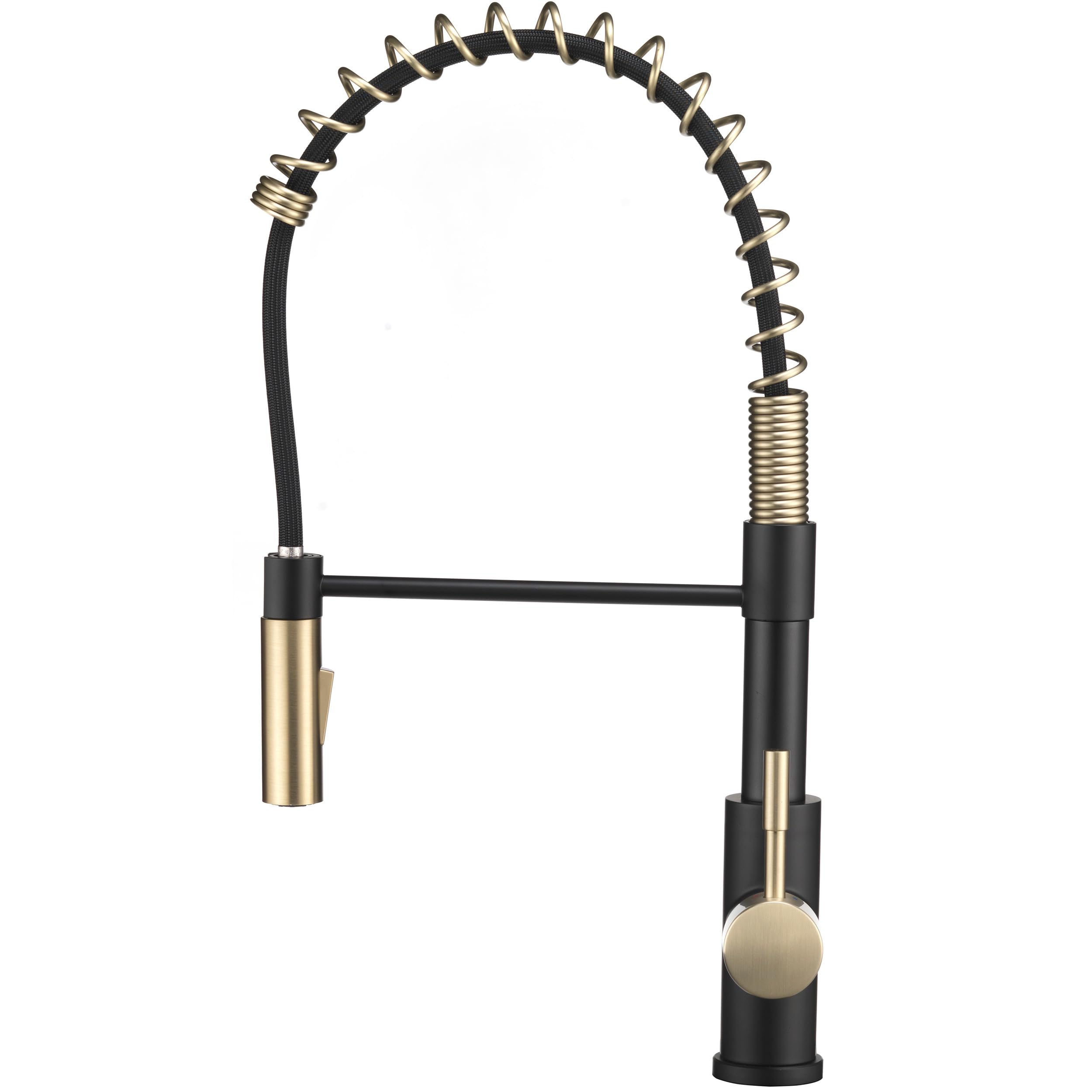 Dura Faucet RV Swivel DF-MK504SLK-MB High-Arc Spring Kitchen Sink Faucet - Single Handle - Kitchen Faucet with Pull-Down Sprayer - Optional Deck Plate (Matte Black/Matte Gold)