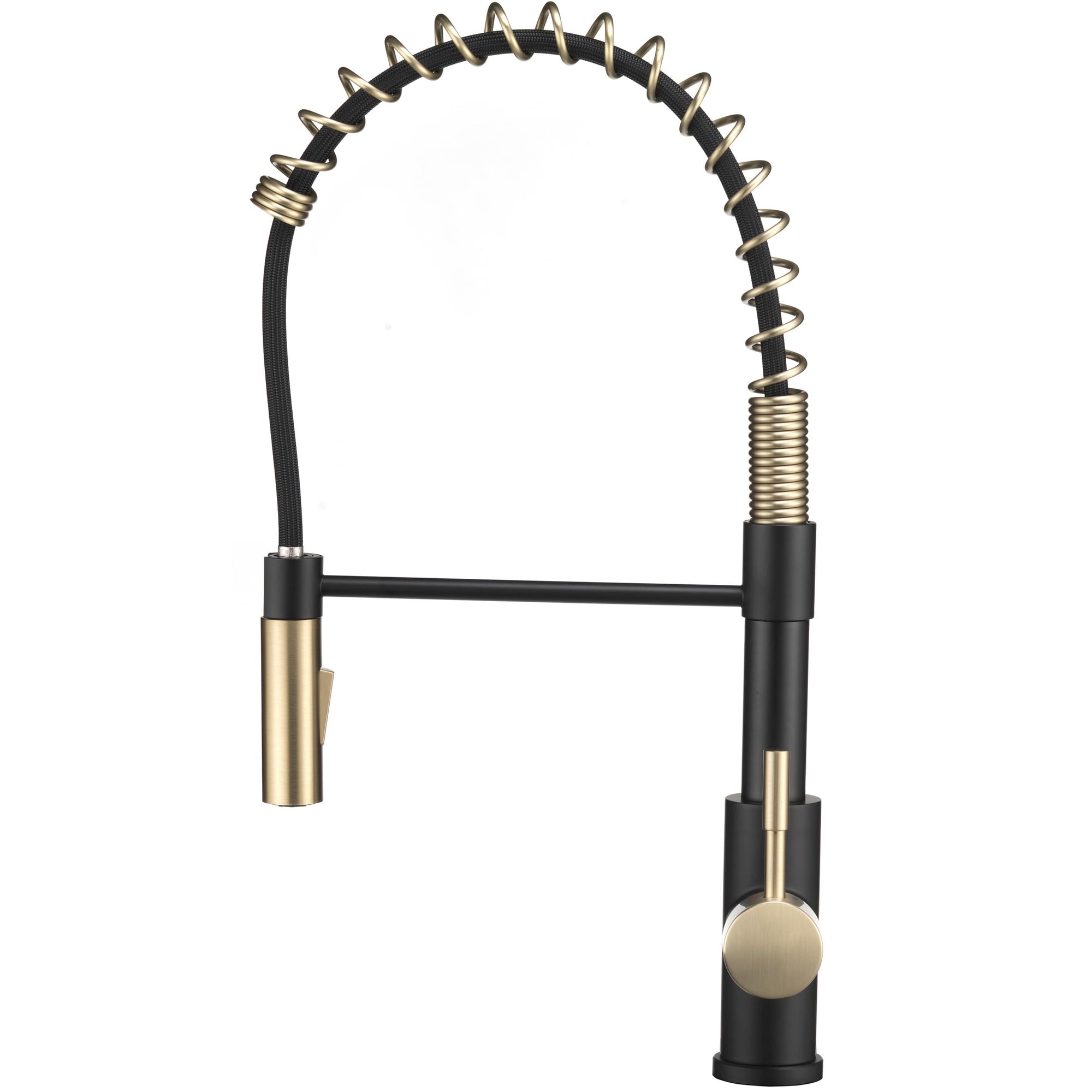 Dura Faucet RV Swivel DF-MK504SLK-MB High-Arc Spring Kitchen Sink Faucet - Single Handle - Kitchen Faucet with Pull-Down Sprayer - Optional Deck Plate (Matte Black/Matte Gold)