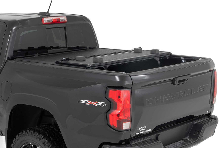 Hard Tri-Fold Tonneau Cover for Chevy Colorado & GMC Canyon Rough Country (2015-2025) - Low-Profile Aluminum Truck Bed Cover, Fits 5' Bed (61.7-62.7")